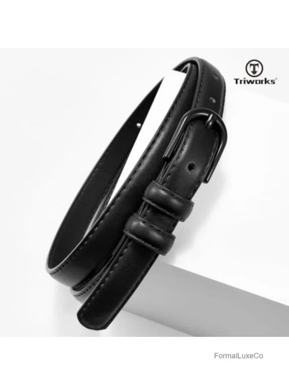 Women's Skinny Faux Leather Belt with Matching Buckle for Jeans